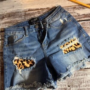 Judy Blue Distressed Denim Shorts with Animal Print